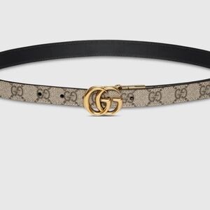 Gucci Black and Beige Belt with Gold GG Buckle